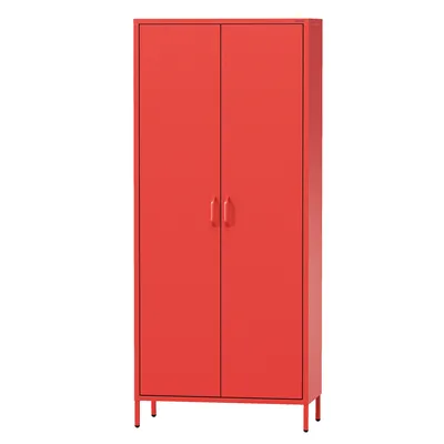Obrázok produktu pre Jan Nowak kovová šatníková skriňa 2 dvierka Flavio police vešiaková tyč tiché magnetické zatváranie priestranná, 80 x 185 x 45 cm, mo, červený farba