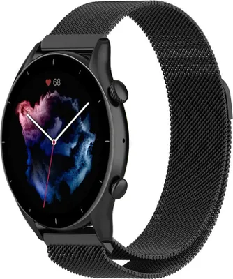 Produktbild von Strap-it Milanese Armband - Kompatibel mit Amazfit GTR 3 (Pro) Armband Ersatzarmband Edelstahl - Armband mit Magnetverschluss - Hochwertiges Material - für Smartwatch 22mm Armband Schwarz