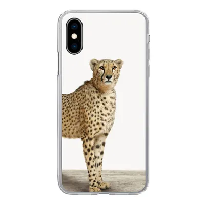 Produktbild von MuchoWow® Handyhülle Schutzhülle Hülle für iPhone X Leopard - Tiere - Weißer Hintergrund - Kinder - Jungen - Mädchen Silikon Softcase Handy Hülle - Handyhülle