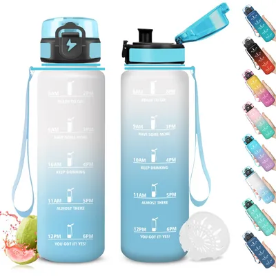 Produktbild von Mujigaga Trinkflasche 500ml Auslaufsicher Wasserflasche mit Zeitmarkierung Gym