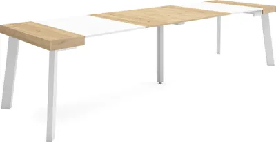 Produktbild von Ausziehbarertisch, 302x90x73cm, Für 14 Gäste, Hölzerne Beine, Eiche und weiß