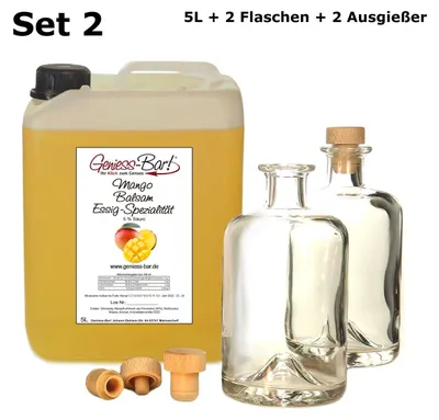 Produktbild von Exotischer Mango Balsam Essig - Spezialität 5L inkl. 2 Flaschen u. 2 Ausgießer mit 40% Fruchtmark vollfruchtig & sehr mild 5% Säure