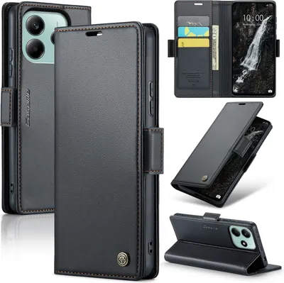 Obrázek produktu pro Pouzdro pro Xiaomi Redmi Note 14 5G, RFID Blokování Karet, Pokročilé Flip Kožené Pouzdro s Funkcí Stojánku černé