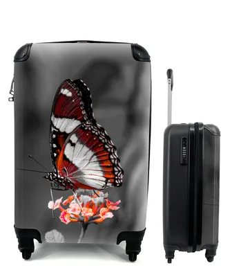 Produktbild von MuchoWow® Koffer Handgepäck Trolley Rollkoffer Kleine Reisekoffer mit 4 Rollen - Schmetterling - Tiere - Blumen - Schwarz und weiß - Orange - Cabin Size < 55x40x23 cm & 55x40x20 cm - Fotokoffer - Kabinenkoffer - Boardgepäck - Reise-Box - Reisekoffer - Reisegepäck - Koffer mit Bild - Trolley für Kinder