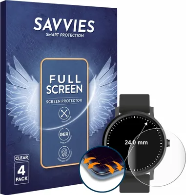 Produktbild von 4x Savvies Fullscreen Schutzfolie für Armbanduhren (Kreisrund, ø: 24 mm) Displayschutz Folie Fullcover Klar Transparent