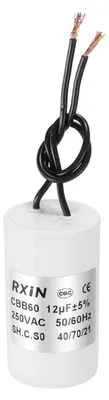 CBB60 Betriebskondensator 12 µF 250 V zylindrisch weiß