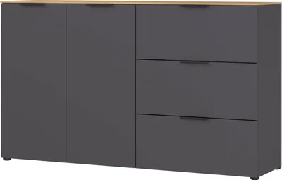 Produktbild von Sideboard - 151 x 98 cm - 2 Türen - 3 Schubladen - Graphit Nachbildung - Navarra Eiche Nachbildung