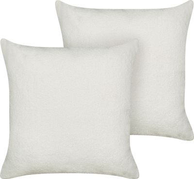 BELIANI Sada 2 dekorativních polštářů buklé bílá 60 x 60 cm Tkaný snímatelný povlak se zipem Boho Dekorace doplňky