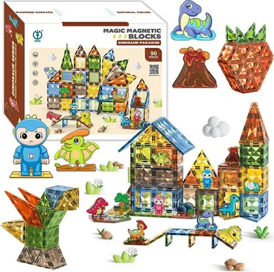 Image de Gotel Bk2 Blocs Magnétiques Dinosaures Diamants 90 Pièces
