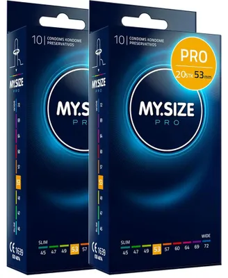 Produktbild von 20 Stück MY.SIZE PRO 53mm ELITE Kondome, normale Passform, hochgradig reines Vytex Latex für wenig Geruch, super leicht zu öffnen und abzurollen