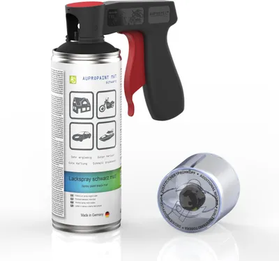 Produktbild von 1x AUPROTEC Lackspray Schwarz matt + Pistolengriff AUPROPAINT Sprühlack 400ml