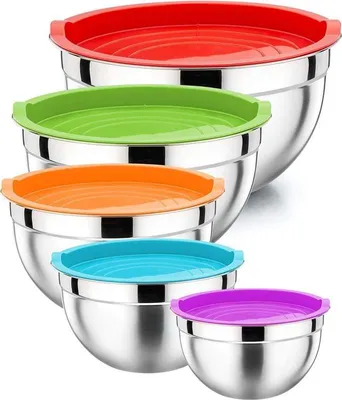 Immagine prodotto di Herzberg HG-04074: Ciotola per impastare con coperchio in silicone, 5 pezzi