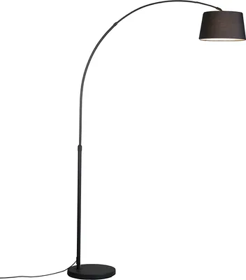 Produktbild von QAZQA - Moderne Bogenlampe schwarz mit schwarzem Stoffschirm - Arc Basic I Wohnzimmer - Stahl Rund - LED geeignet E27