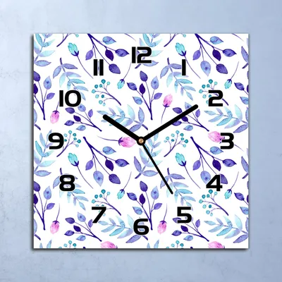 Produktbild von Wanduhr Echt-Glas-Küchenuhr Blau Blüten lila Quarz Lautlos 30x30 Deko Bilder