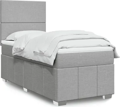 Produktbild von Boxspringbett mit Matratze Hellgrau 100x200 cm Stoff, Klassische Betten 2024 Neu