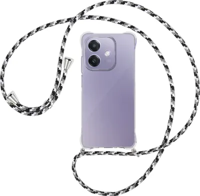 Produktbild von Handykette Backcover-Schutzhülle mit Band (Metall silberfarben) für OPPO A3X 5G - schwarz/grau/weiß
