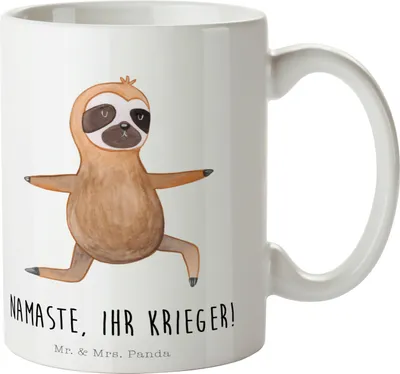 Produktbild von Mr. & Mrs. Panda Kaffeebecher Faultier Yoga - Weiß - Geschenk, haferl, Yogaübungen, Pott, schöne tasse, Kaffeetasse, Teetasse, Namaste