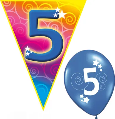 Produktbild von Set Kindergeburtstag Luftballons und Girlande 5 Jahre Größe: ohne Attribut