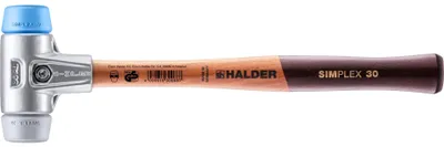 Produktbild von HALDER SIMPLEX Schonhammer Ø 30 mm TPE-soft blau / TPE-mid grau mit Aluminiumgehäuse