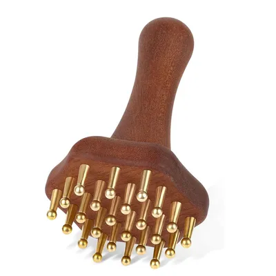 Produktbild von Gua Sha Massage Tool Kupfer Holz, Körpermassage & Hautstraffung, gegen Cellulite, für Bauch Beine Arme, ergonomischer Griff, Wellness Zuhause