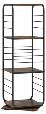 Produktbild von Drehbares 4-stöckiges Bücherregal, 360°-Metallrahmen, rustikales Braun
