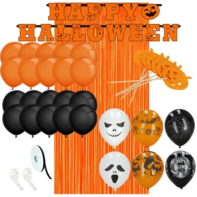 Immagine prodotto di Set di decorazioni per Halloween Springos, 38 pezzi, include palloncini, ghirlande e tenda decorativa