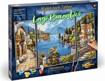 Produktbild von Schipper 609260818 Malen nach Zahlen, Lago Romantico - Bilder malen für Erwachsene, inklusive Pinsel und Acrylfarben, Triptychon, 50 x 80 cm
