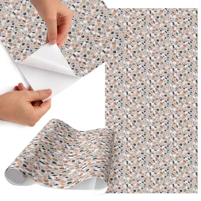 Zdjęcie produktu dla Folia do mebli 75 x 150 cm – folia samoprzylepna do mebli – folia samoprzylepna – folia do mebli – folia do mebli kuchennych – folia samoprzylepna do kuchni – folia do szafek – wodoodporna – zmywalna – samoprzylepna – bez pęcherzyków powietrza – usuwalna bez pozostawiania śladów – wzór terrazzo