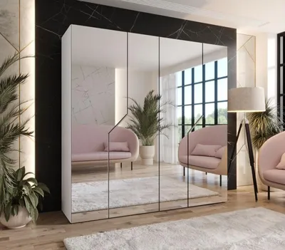 Obrázek produktu pro Zrcadlová šatní skříň 200 cm ELIRA 3 - bílá / kašmírové úchyty