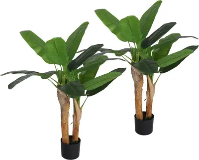 Zdjęcie produktu dla Fortuna Lai Sztuczna bananowiec, zestaw 2 sztuki, duże, 120 cm Sztuczna roślina, sztuczne rośliny Bananowiec jak prawdziwy, z doniczką, sztuczna trawa, sztuczne mchy do salonu, sypialni