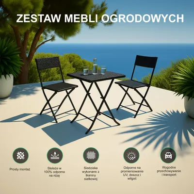 Zdjęcie produktu dla Extralink Small Black Forest Garden Furniture Set, Two Chairs + Black Table, Czarny, Stal, Tkanina, 2 siedz., 58 cm, 58 cm, 70 cm