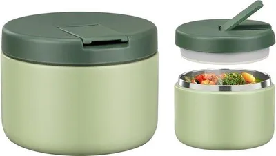 Obrázok produktu pre Izolovaná termoska na jedlo, 350 ml, nerezová oceľ, nádoba na udržanie teploty, detská obedová krabička odolná proti vytekaniu, s uzáverom, širokým hrdlom, izoláciou, vhodná na teplé aj studené jedlá, zelená