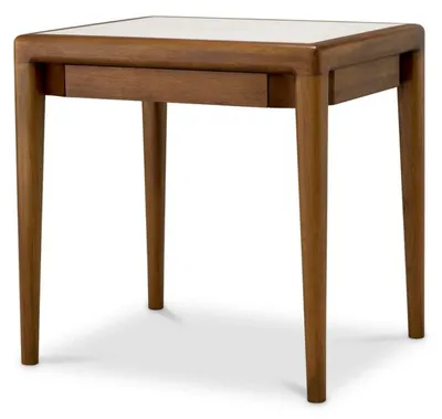 Produktbild von Casa Padrino Luxus Mahagoni Beistelltisch mit Marmorplatte und Schublade Braun / Beige