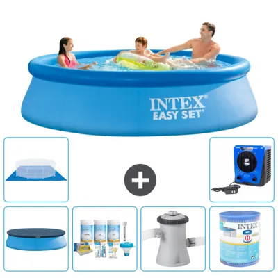 Produktbild von Intex runder aufblasbarer Easy Set-Pool – 305 x 76 cm – Blau – im Lieferumfang enthalten Abdeckung - Wartungspaket - Filterpumpe für Schwimmbad - Filter - Bodenplane - Wärmepumpe