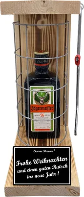 Produktbild von Jägermeister - Frohe Weihnachten und einen guten Rutsch ins neue Jahr - Eiserne Reserve Gitterkäfig Bier Geschenk Weihnachten / Neujahr