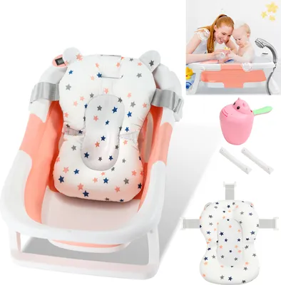 Produktbild von Bettizia Baby Badewanne Faltbar mit Thermometer und Badekissen - Faltbare Badewanne Baby 60.5 cm - Rosa