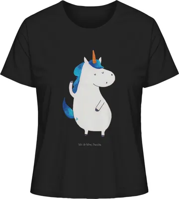 Produktbild von Mr. & Mrs. Panda Damen T-Shirt Einhorn Mann Größe M - Schwarz - Geschenk, Unicorn, Familie, BFF, Oberteil, Shirt Mit Print, Einhörner, Basic, Freundin, Cool
