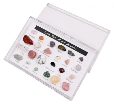 Kristallsammlung, 24 Mineralien, Geschenkbox, rohe Natursteine