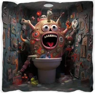 Produktbild von Wallario Premium Kissen, weiche Oberfläche, mit Motiv Kloalarm - Toilettentroll, Größe: 30 x 30 cm, mit weißer Rückseite