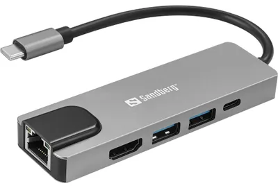Zdjęcie produktu dla Sandberg 336-99, Przewodowa, USB 3.2 Gen 1 (3.1 Gen 1) Type-C, 100 W, 10,100 Mbit/s, Srebrny, 4K Ultra HD