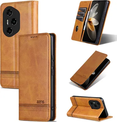 Produktbild von Leder Hülle für Honor 300 Pro, Klapphüllen Brieftasche Magnetverschluss Ständer Schutzhülle Gelb