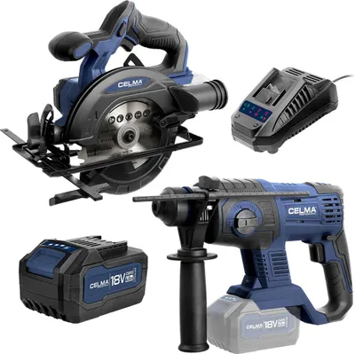 Zdjęcie produktu dla Zestaw CELMA Professional Młot udarowo-obrotowy PRWg 2-20OBS + Pilarka tarczowa DBRc-Li 18OBS + OBS-18V4Ah + Ładowarka LD1