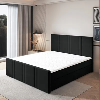 Produktbild von Masseno Boxspringbett COMOZA 160x200 cm Komplett-Set mit Bonell Matratze und Topper, Polsterbett mit Bettkästen -Schwarz, KRONOS 07