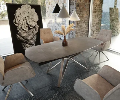 Produktbild von DELIFE Esstisch Carlow 130/200x95 cm Keramik Braun Edelstahl ausziehbar