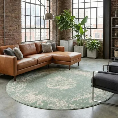 Produktbild von Volero - Teppich Vintage Rund - Wonder Grün - Ø 180 cm - Wohnzimmer, Esszimmer, Schlafzimmer - Klassik, Orientalisch