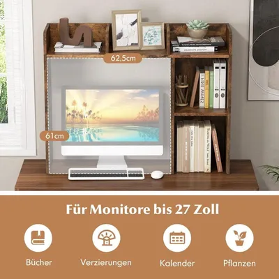 Zdjęcie produktu dla Półka na biurko Półka na stół z 4 półkami i otwartą przegródką 94 x 25 x 74 cm Rustykalny brąz