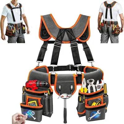 Produktbild von Elektrizitätsarbeiter- und Handwerksarbeiter-Tasche – Magnetische Tasche mit Gurt und vielen Taschen – 32''-60'' verstelbar – Tasche für Elektrizitätsarbeiter, Zimmerleute und Bauarbeiter