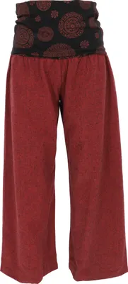 Produktbild von Weite Marlenehose, Wellnesshose, Yogahose, Boho Hose mit Breitem Bund - Dunkelrot, Damen, Baumwolle, Größe: XL