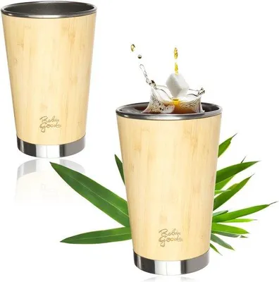 Productafbeelding van 2 bamboe en RVS bekers 500 ml