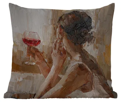 Produktbild von MuchoWow® Outdoor Kissen - Gemälde - Ölfarbe - Frau - Wein - 45x45 cm - Wetterfest - Lounge Kissen - Fotokissen - Dekoratives Kissen